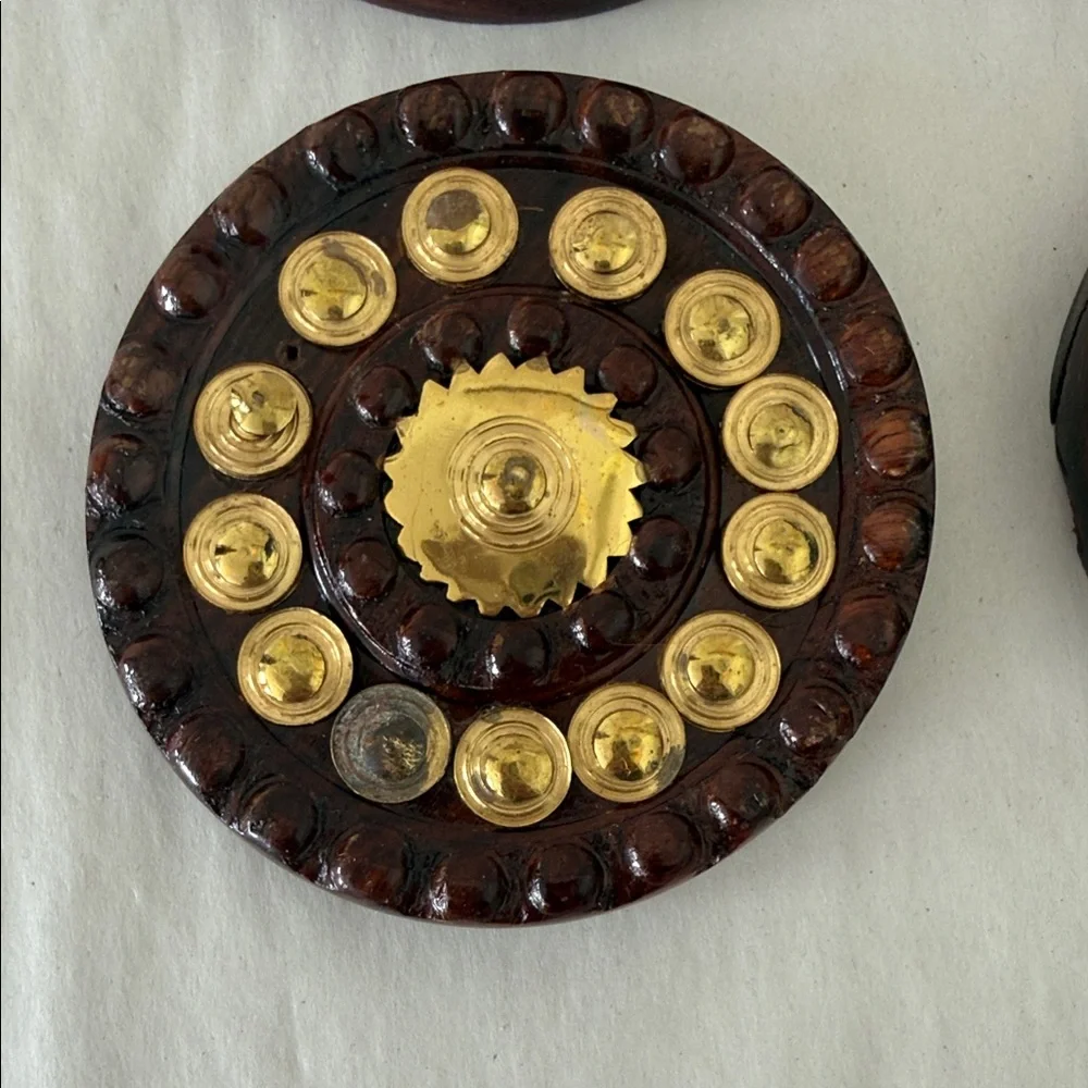 Vintage 4 Gold Metal and Wood Coasters